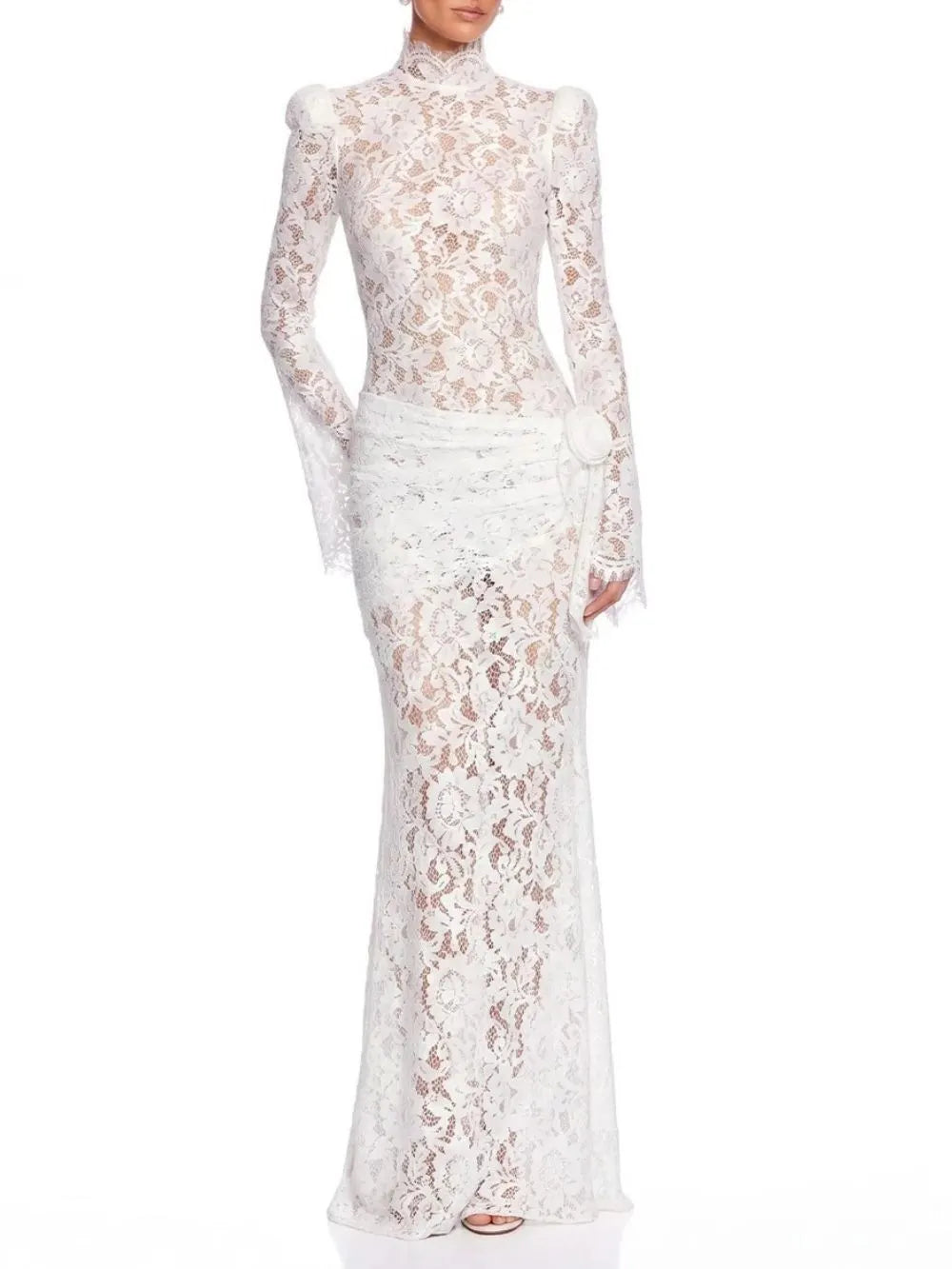 Ferith High Neck Lace Maxi Dress Flowering Girl