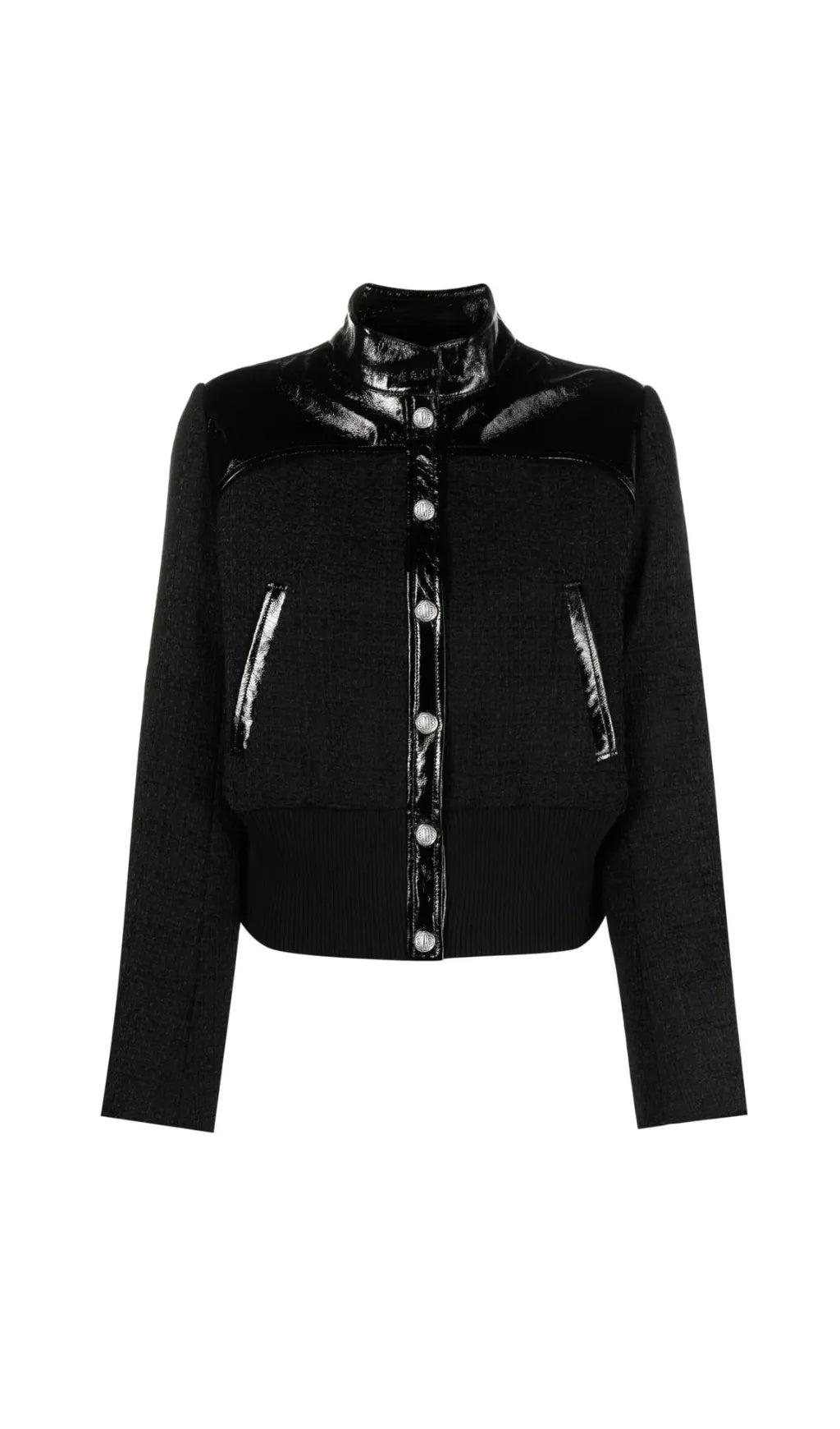 PATENT-TRIM TWEED BOMBER JACKET Flowering Girl