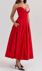 Devani Red Strapless Corset Midi Dress Flowering Girl