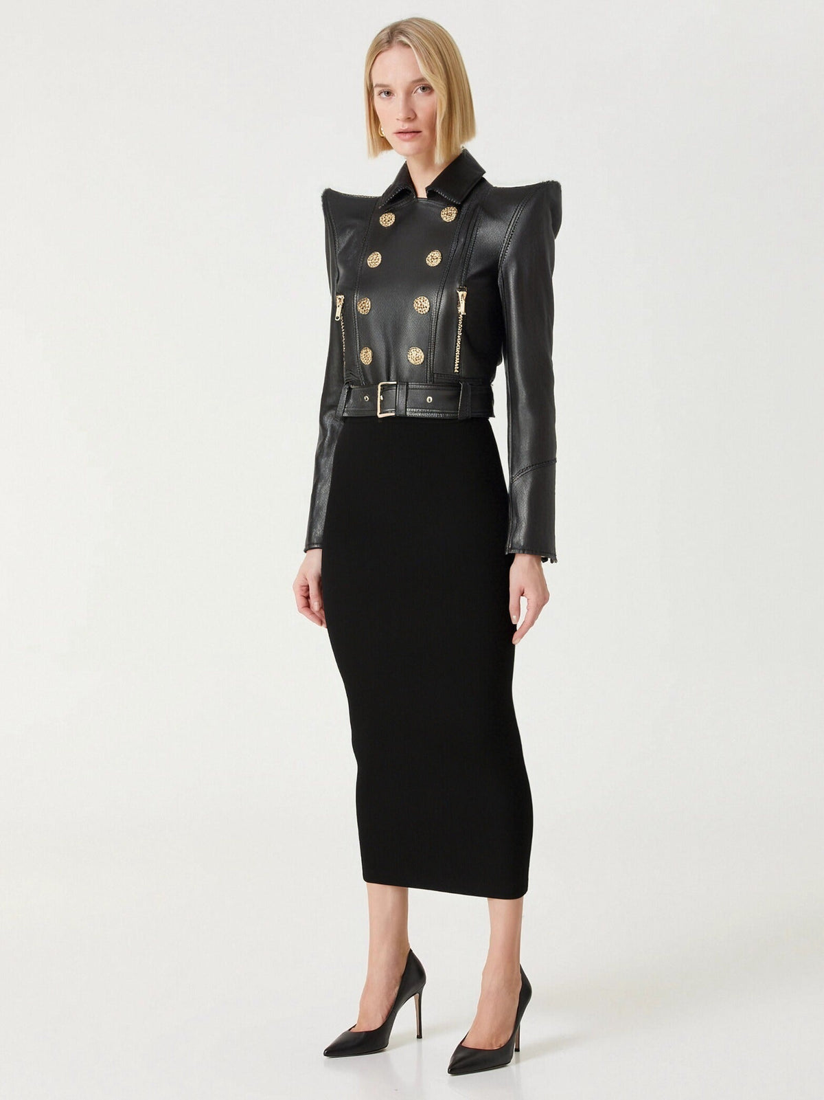 Perfecto Cropped Leather Jacket In Black Flowering Girl