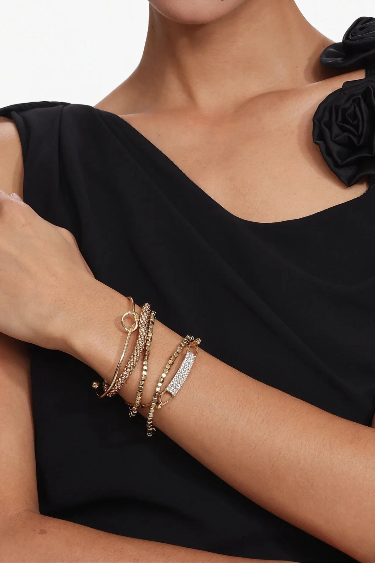 Multi-Style Stacked Gold Bracelet Set Flowering Girl