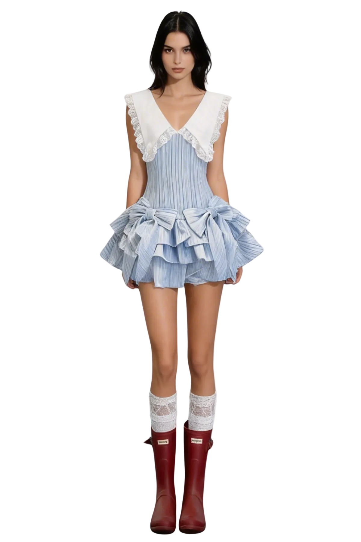 Nalaya Bow Stripe Puffy Mini Dress - Blue Flowering Girl