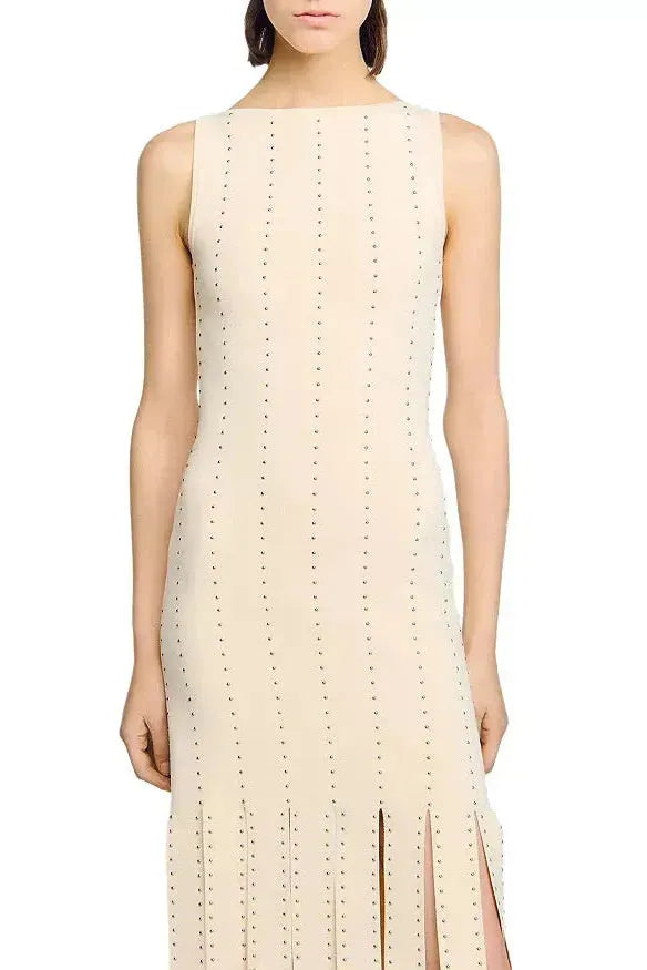 Marjorie Fringed Knit Maxi Dress In Ecru Flowering Girl