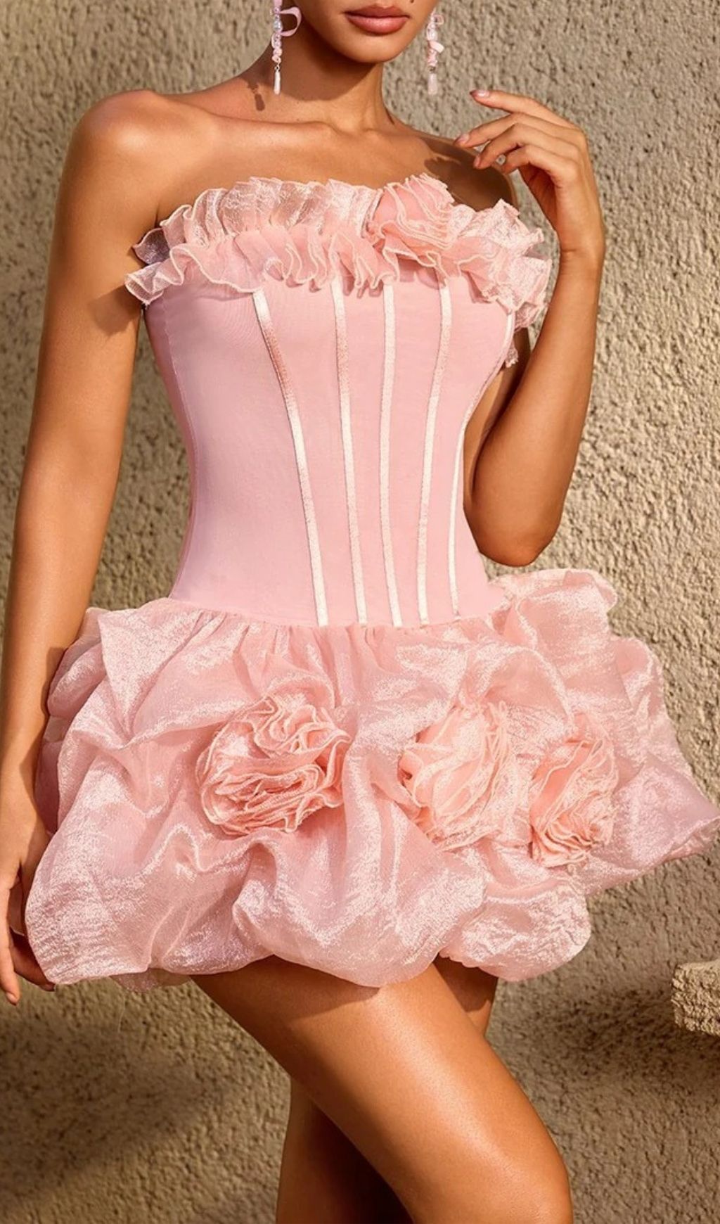 Uldravis Strapless Flower Bubble Mini Dress Flowering Girl