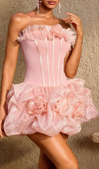 Uldravis Strapless Flower Bubble Mini Dress Flowering Girl