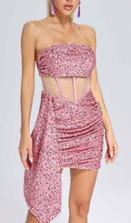 Sequin Mesh Ruched Mini Dress Flowering Girl