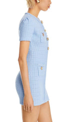 Baylor Blue Beaded Button Mini Dress Flowering Girl