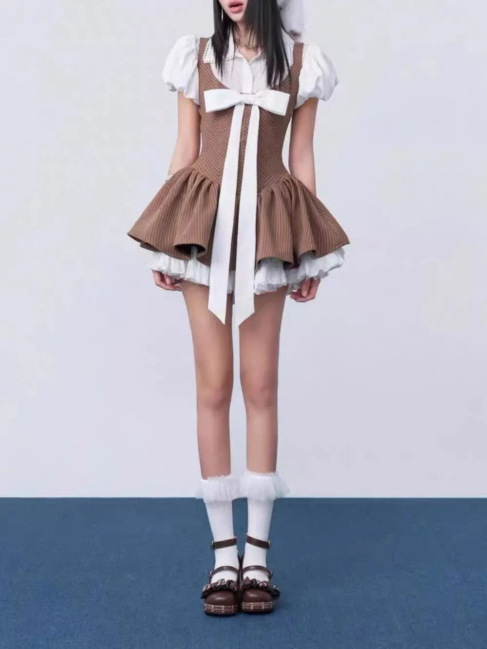 Mayme Puff Sleeve Bow Mini Dress Flowering Girl