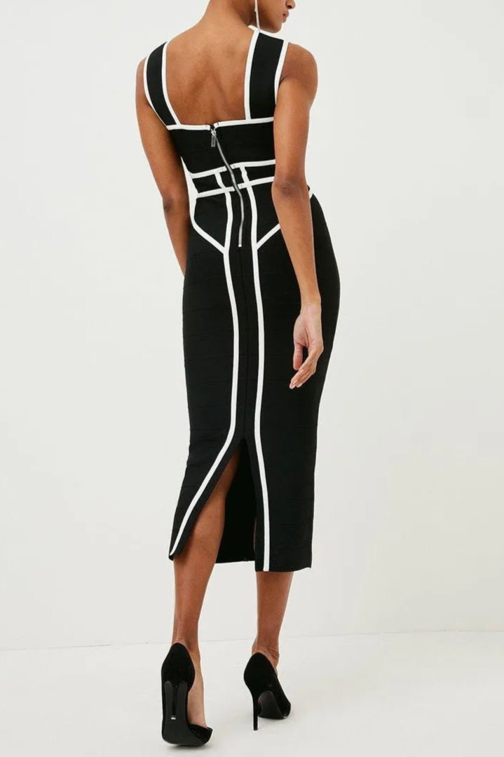 Myrna Cross Strap Color Block Midi Slit Dress Flowering Girl