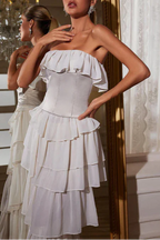 Strapless Ruched Mesh Maxi Dress In White Flowering Girl