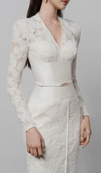 Gaia Sheath V-Neck Lace Midi Dress Flowering Girl