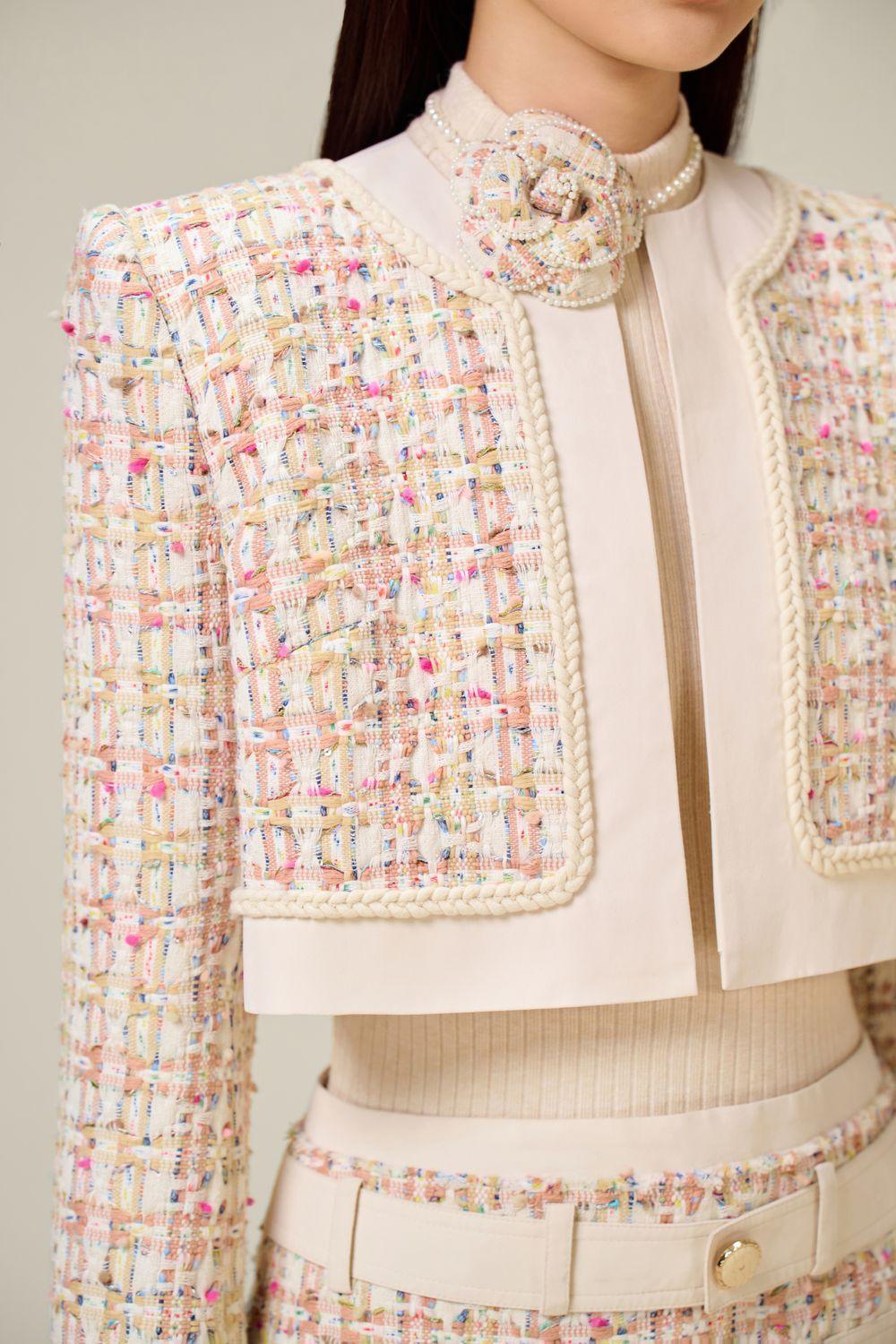 Carlin patchwork Tweed Jacket in pink Flowering Girl