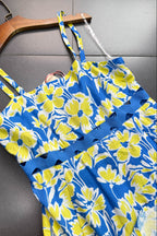 Wallis Floral Print Hollow Midi Dress In Blue Flowering Girl