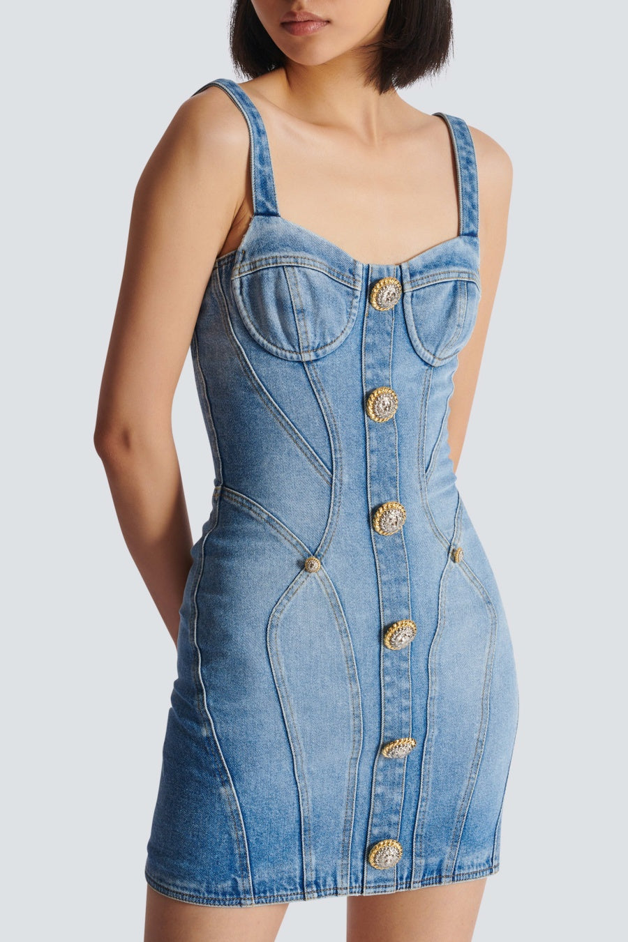 Ogana Gold Buttoned Denim Mini Dress Flowering Girl