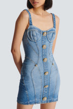 Ogana Gold Buttoned Denim Mini Dress Flowering Girl