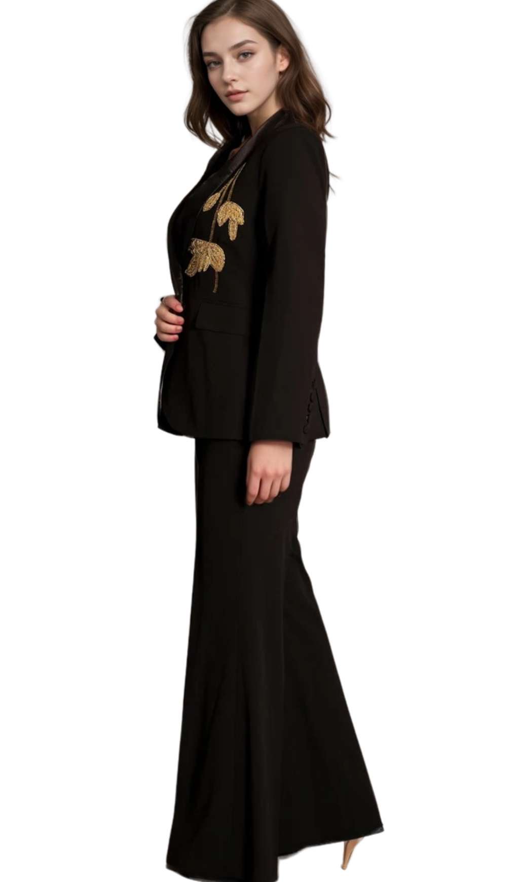 angela Primatou Black Embroidered Flared Blazer Suit Flowering Girl