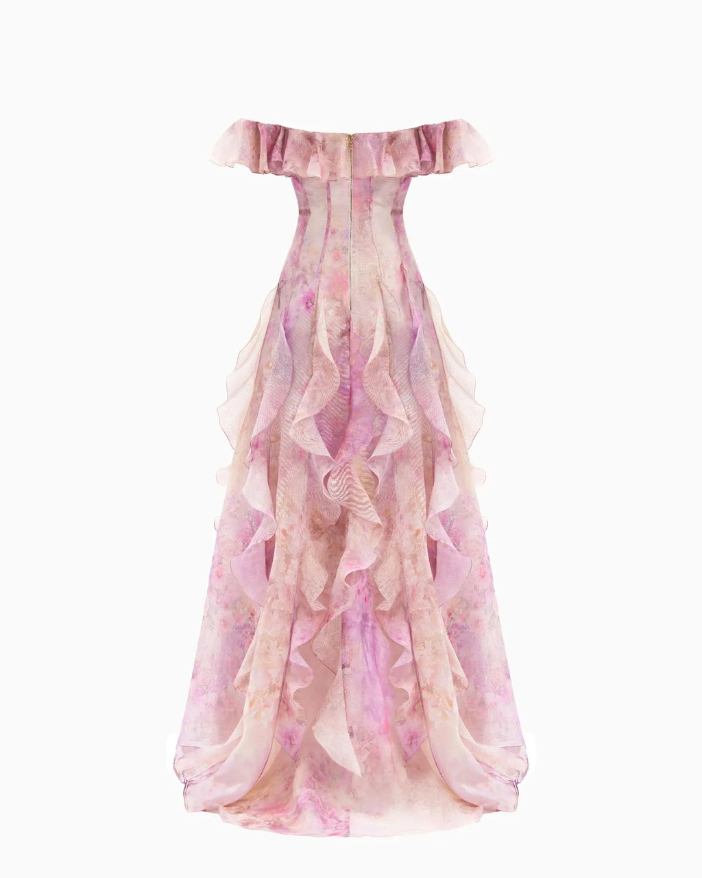 Helen Floral Frill Off-Shoulder Maxi Dress In Pink Flowering Girl