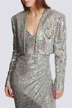 Sequin Cropped Blazer in silver Flowering Girl