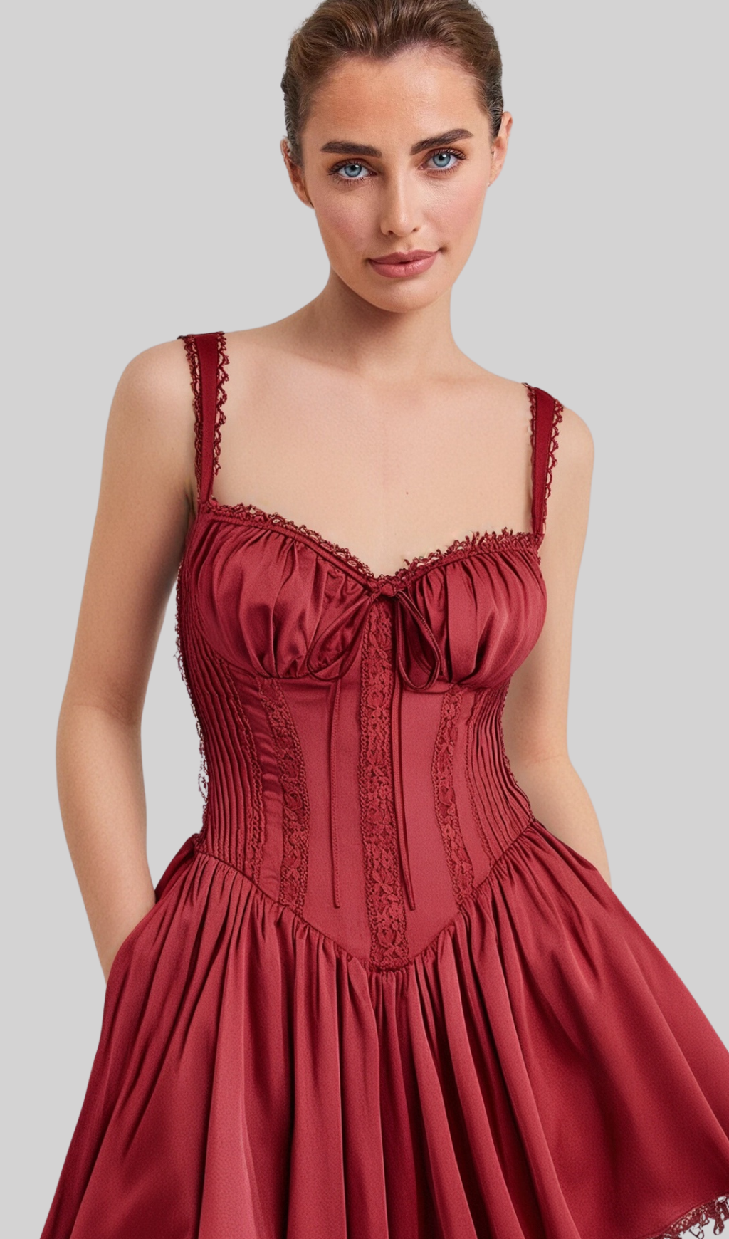 corset strap mini dress in red Flowering Girl