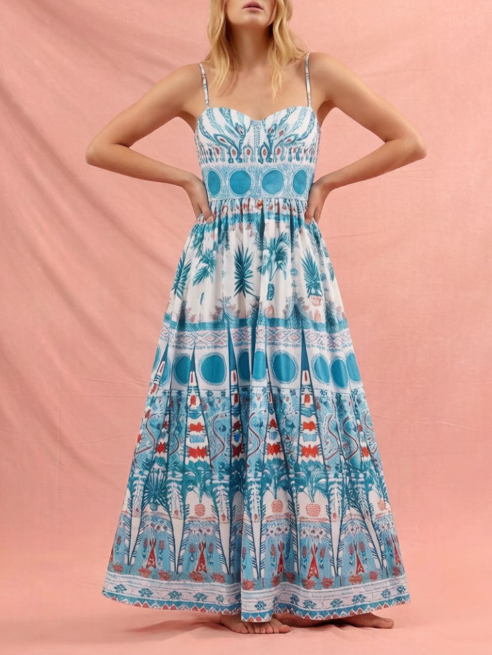 Meka Spaghetti Printed Maxi Dress Flowering Girl