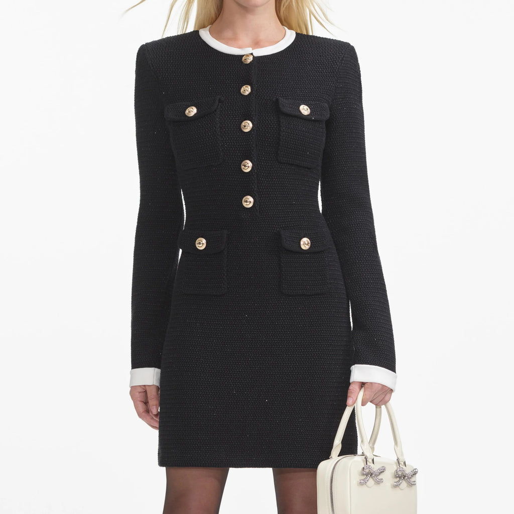 Black Knit Contrast Collar Mini Dress Flowering Girl