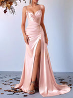 Maruca Spaghetti Ruched Slit Maxi Dress Flowering Girl