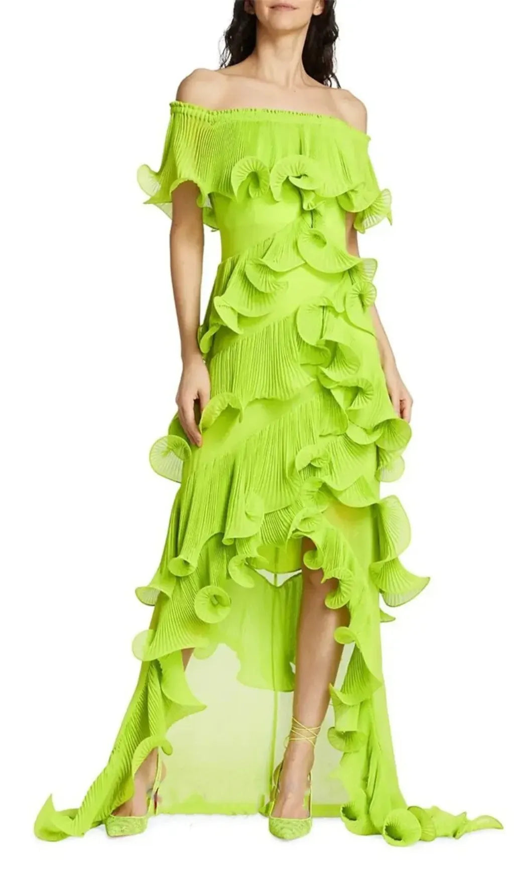 Dyveke Green Off-Shoulder Ruffle Maxi Dress Flowering Girl