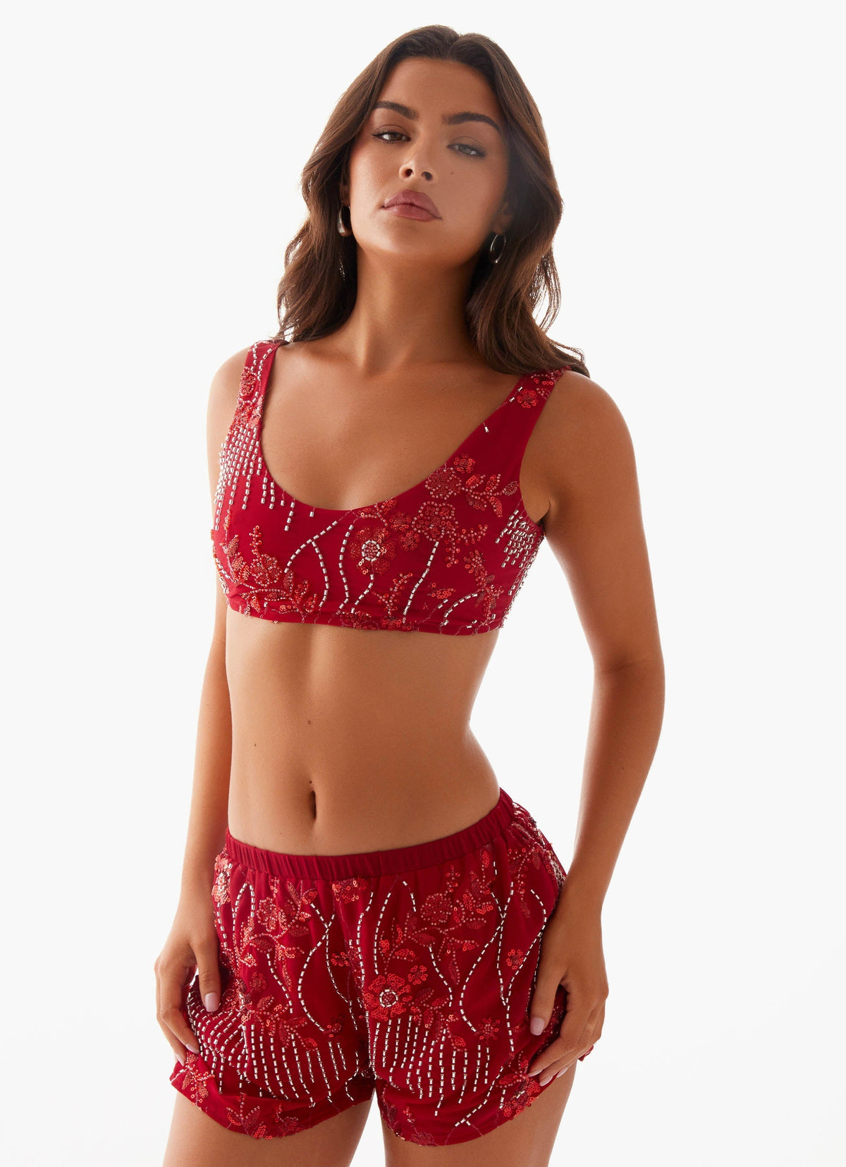 Mercer Sequin Bralette - Red Flowering Girl