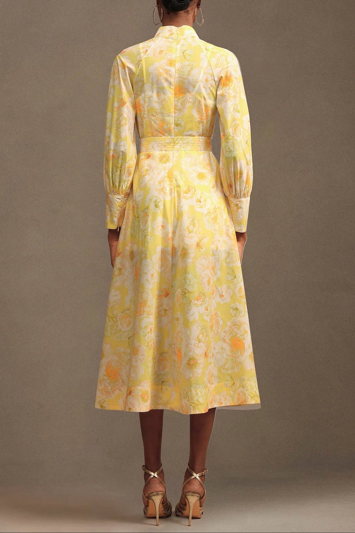 Xaviera Long Sleeve Floral Printed Chiffon Maxi Dress In Yellow Flowering Girl