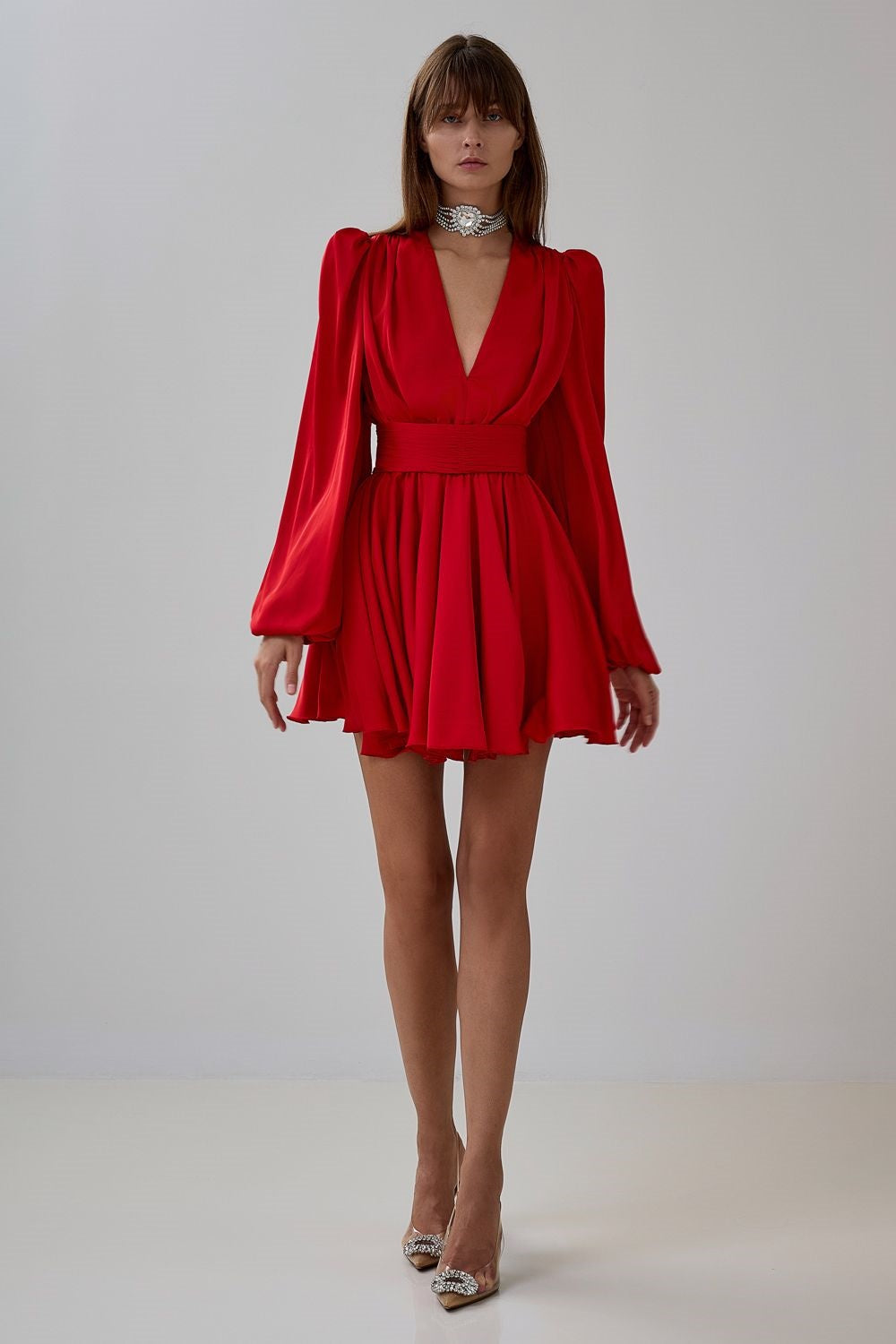 Janice V-Neck Puff Sleeve Mini Dress Flowering Girl