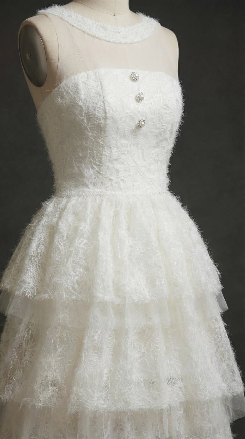 Alison Mesh Stitching Layer Dress In White Flowering Girl