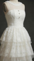 Alison Mesh Stitching Layer Dress In White Flowering Girl