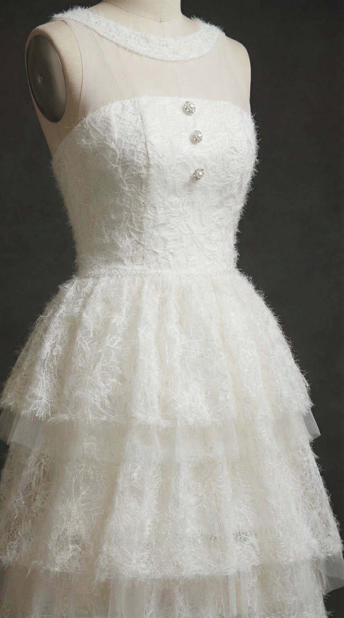Alison Mesh Stitching Layer Dress In White Flowering Girl