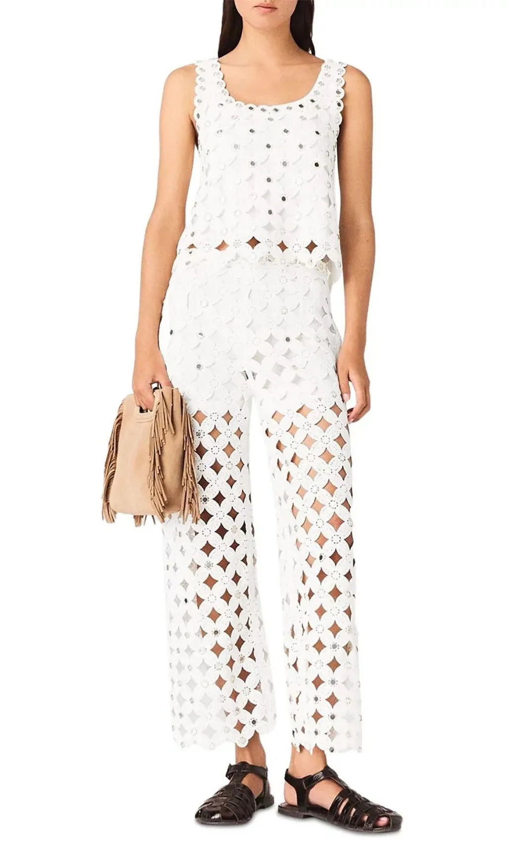 Pimiroir Straight Mirror Crochet Pants Flowering Girl