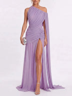 Faskel Ruched Split Maxi Dress In Purple Flowering Girl