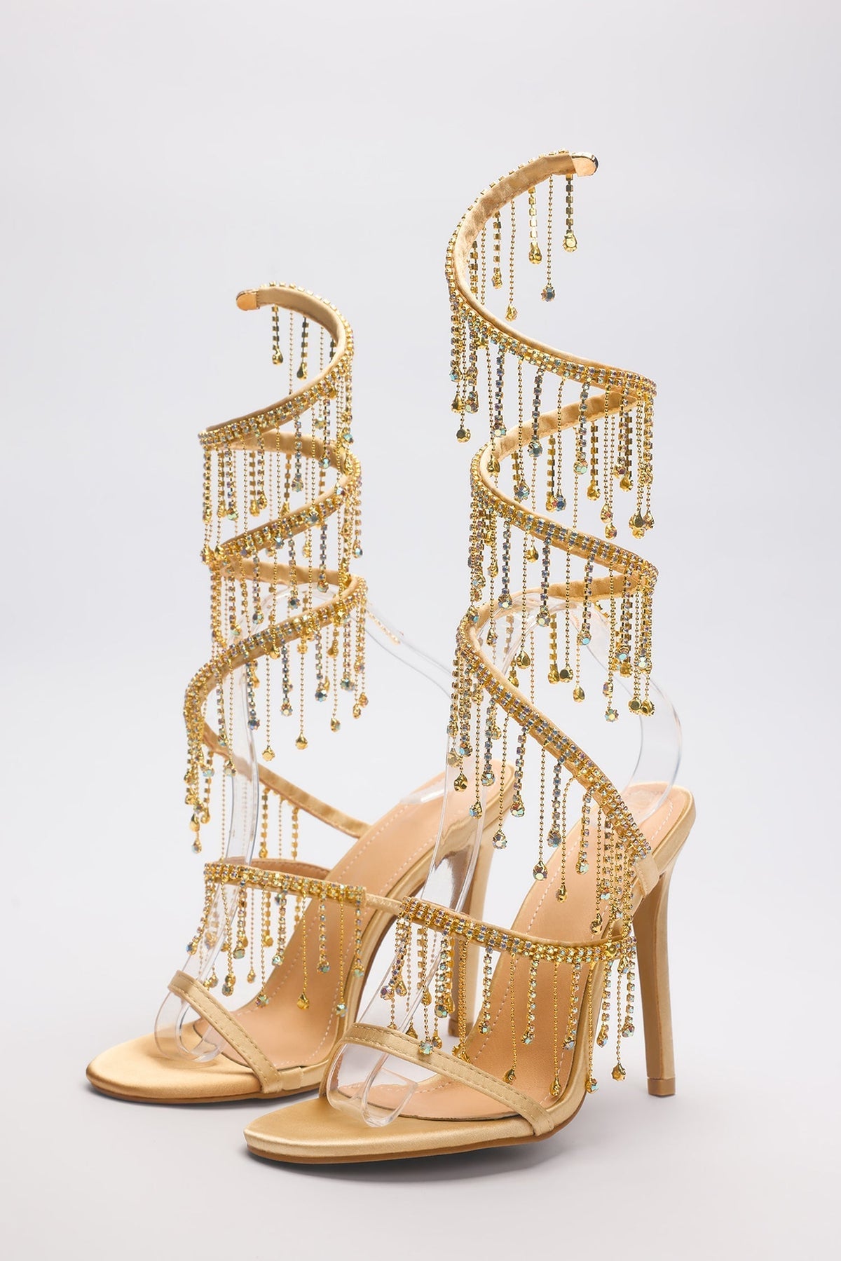Arabella Rhinestone Tassel Stiletto Heels - Gold Flowering Girl