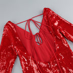 Betsy Red Long Sleeve Sequin Midi Dress Flowering Girl