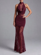 Milla Wine Halter Lace Maxi Dress Flowering Girl