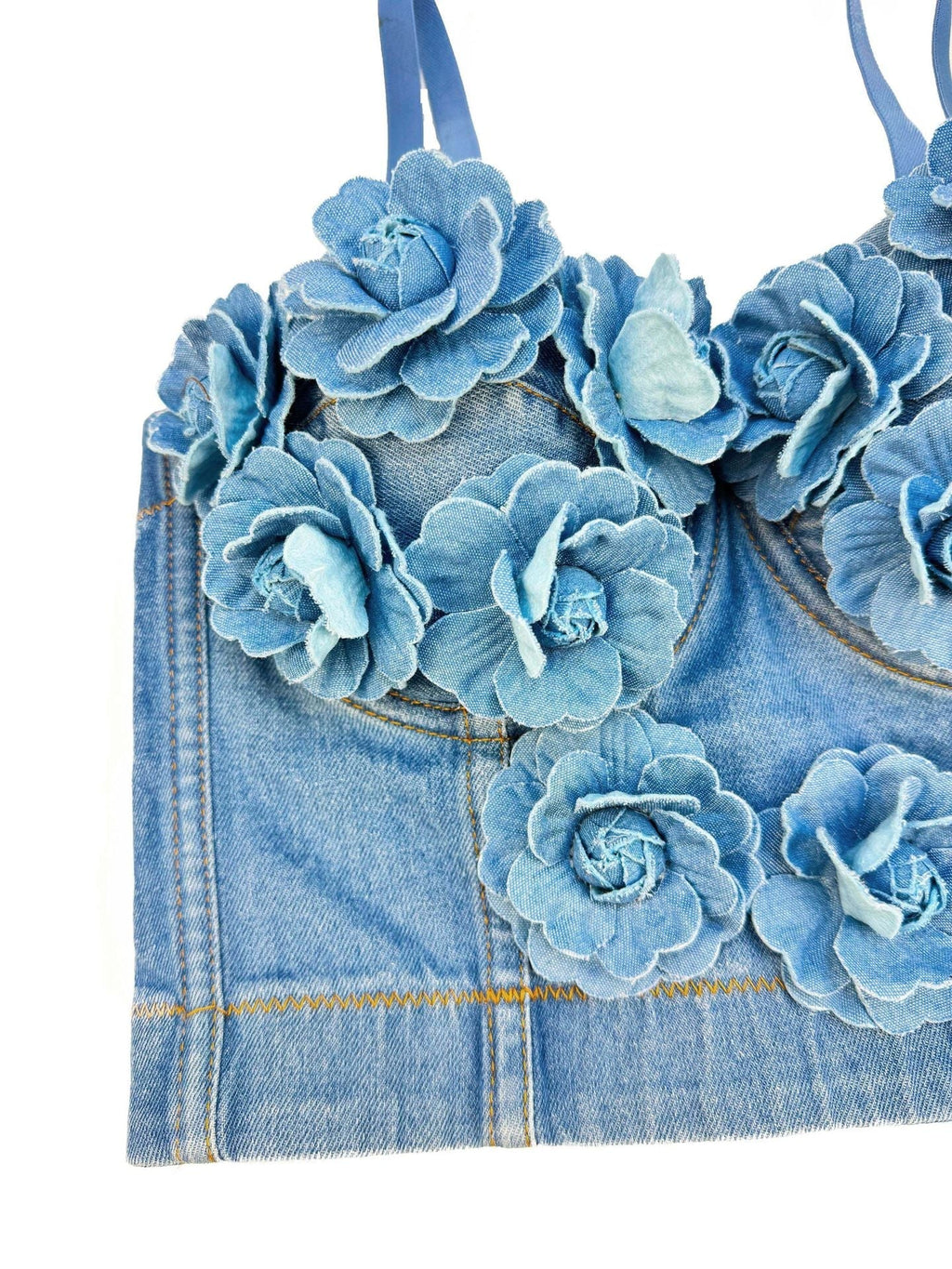 Denim Top With Roses Flowering Girl