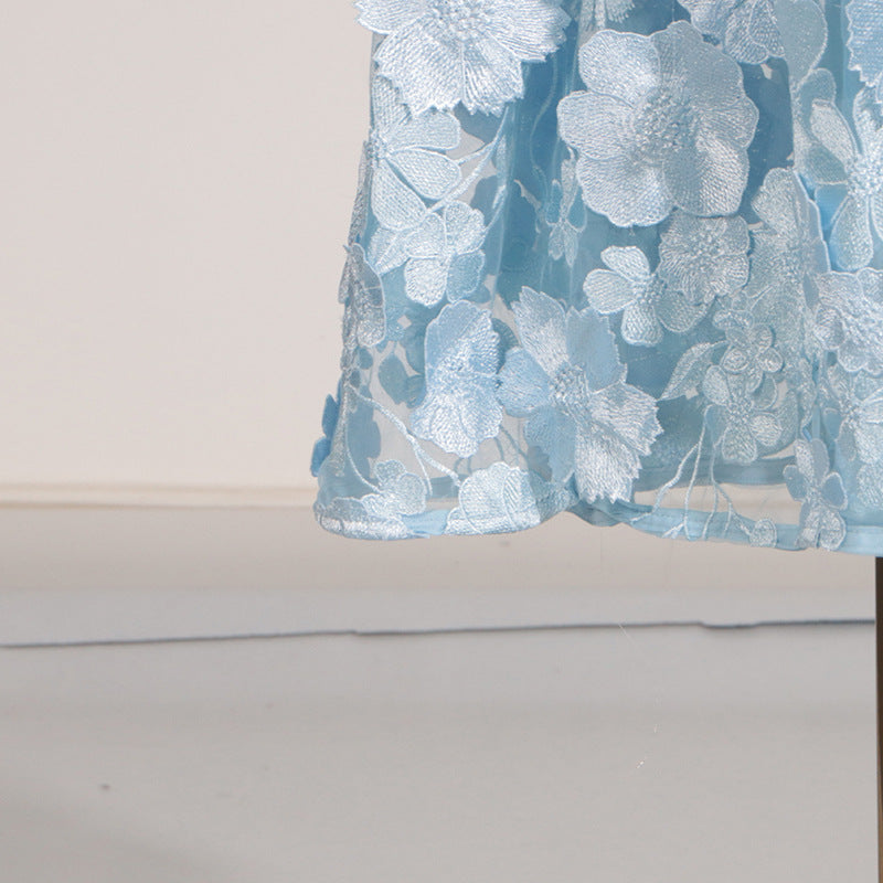 Selene 3D Flower Tiered Maxi Dress In Blue Flowering Girl