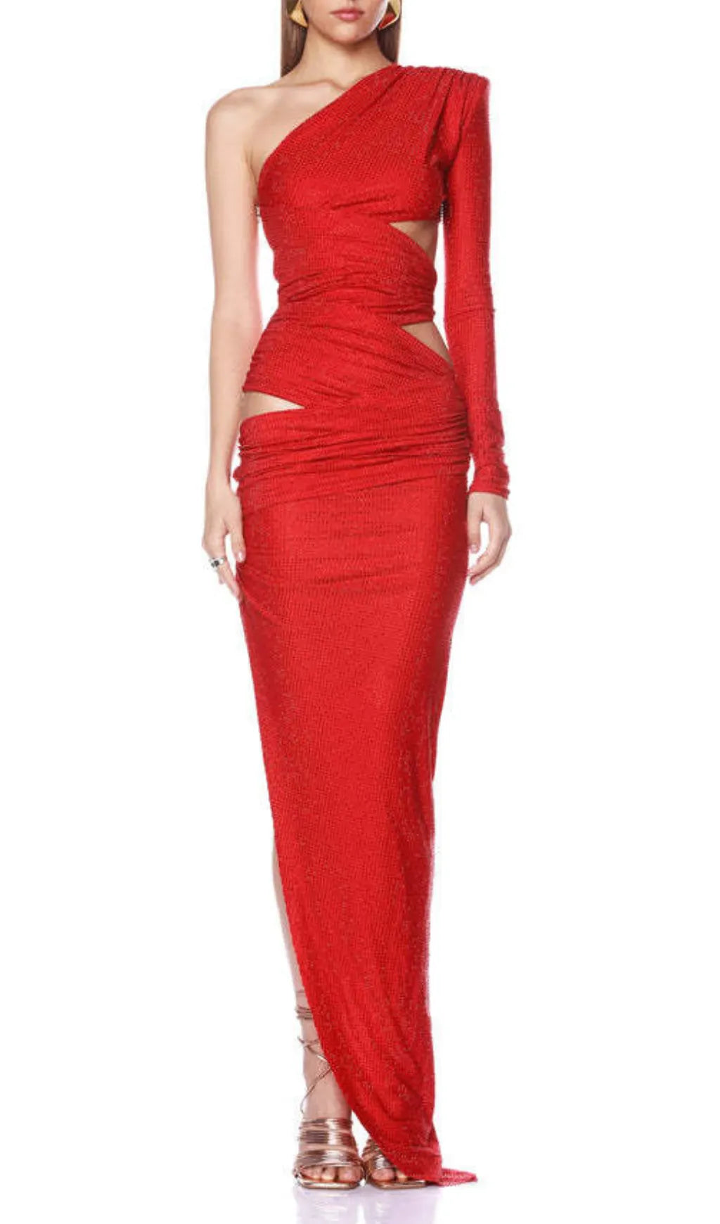 Gadar Red Diamante One-Shoulder Maxi Dress Flowering Girl