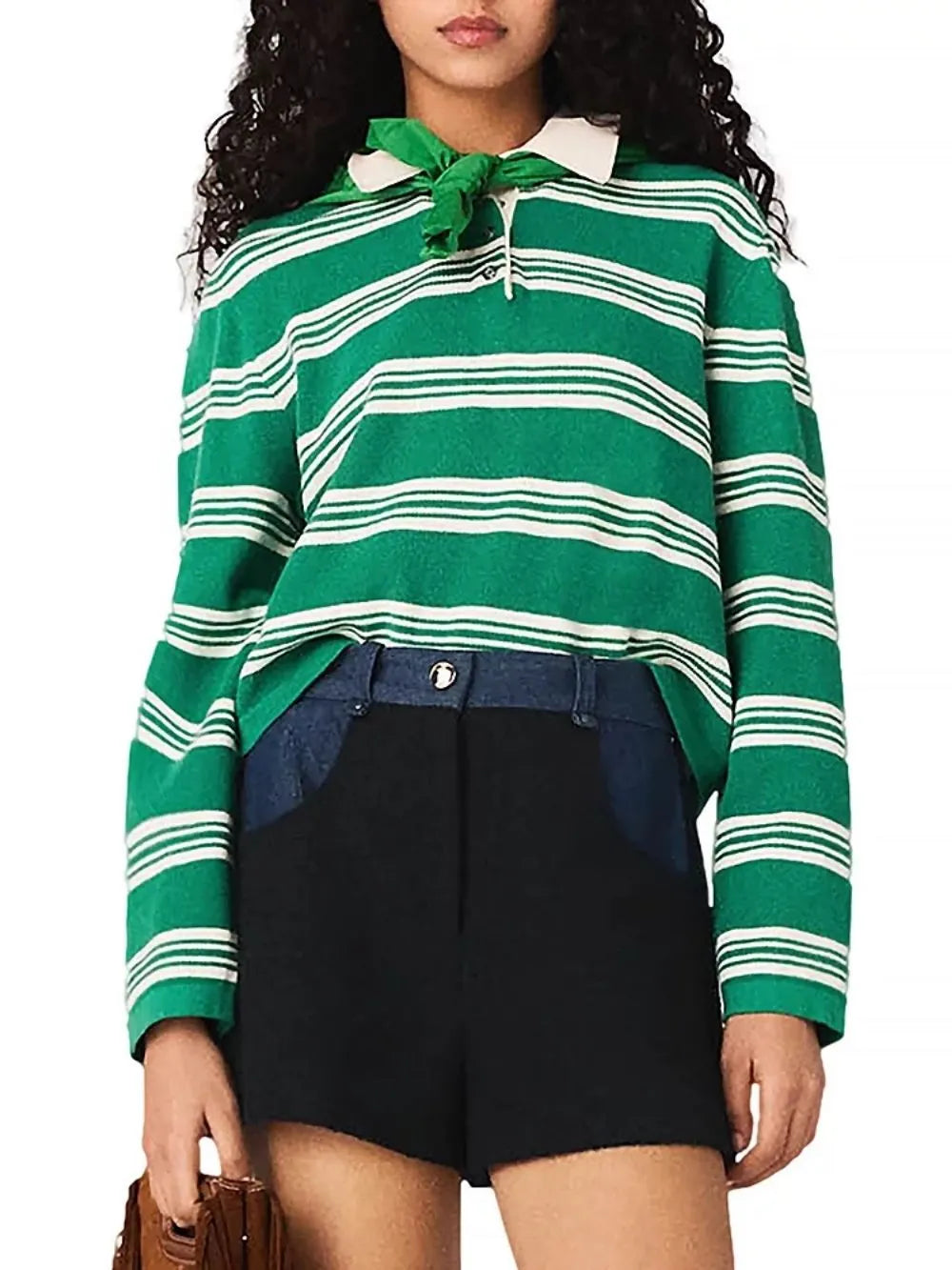 Cropped Striped Polo Sweater Flowering Girl
