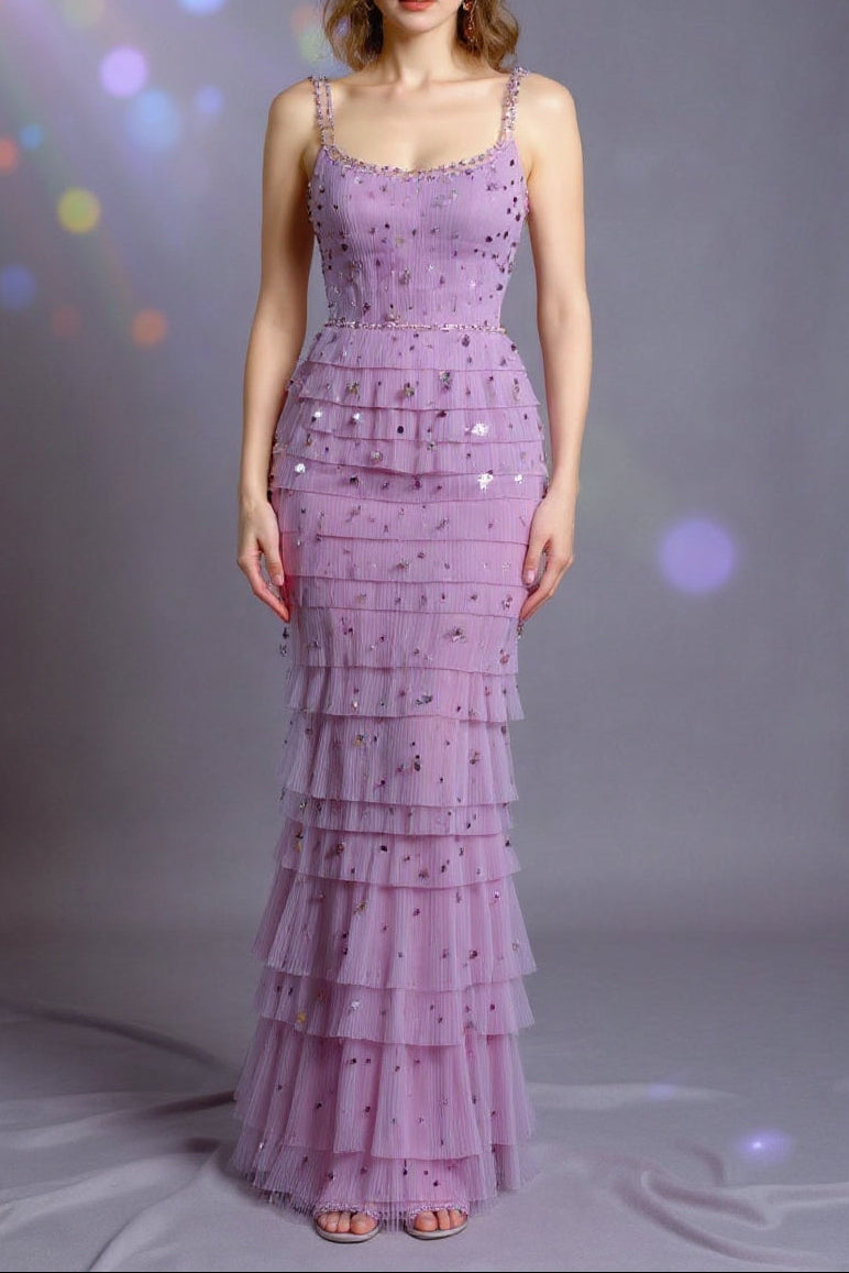 Arwa Embellished Maxi Dress In Purple Flowering Girl