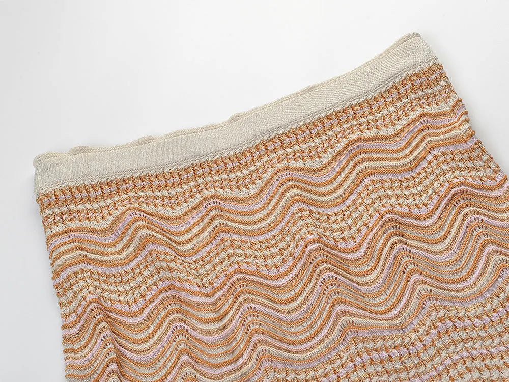 Beige Pointelle Knit Fitted Column Two-Piece Set Flowering Girl