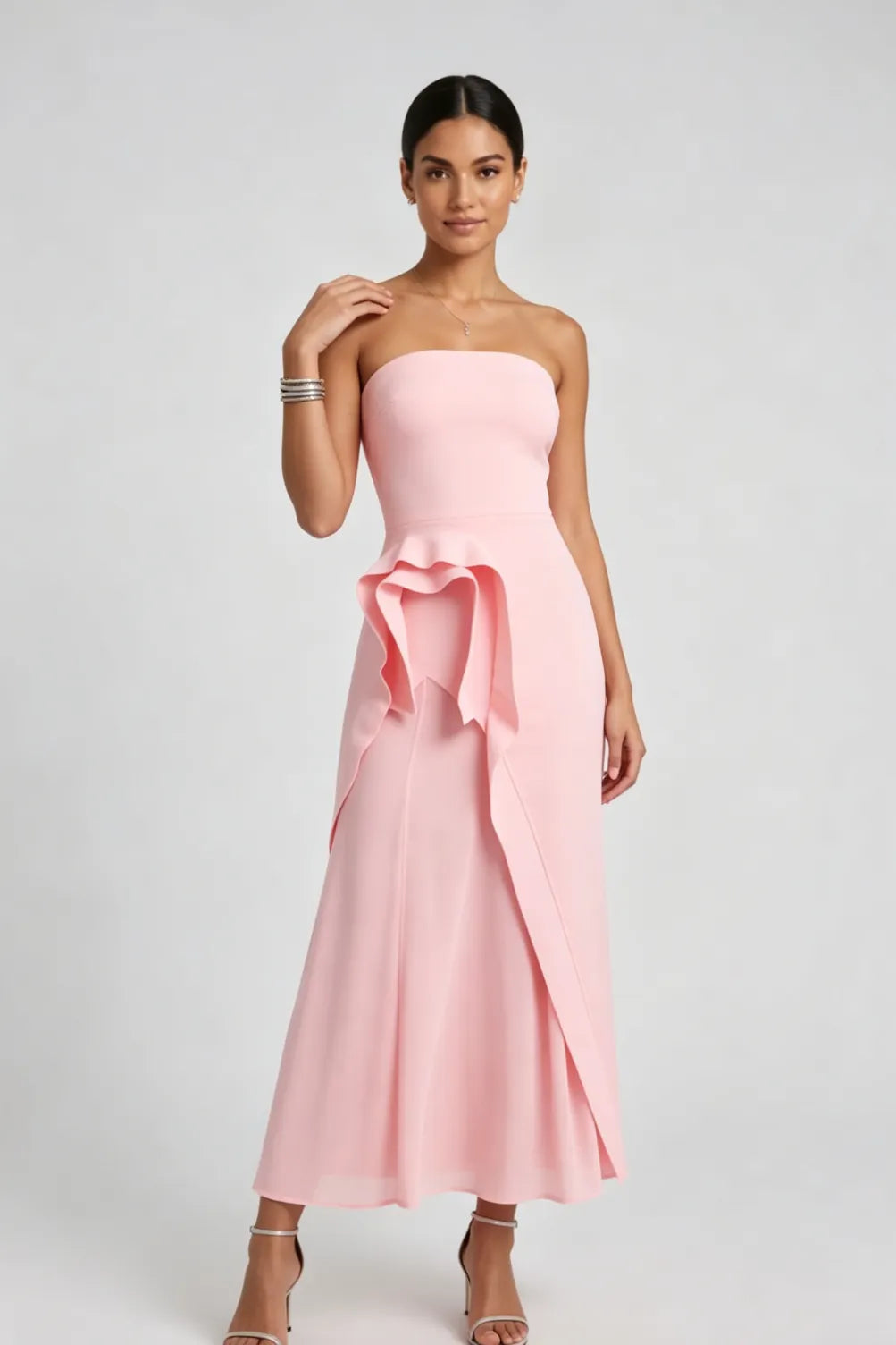 Light Pink Smooth structured fabric bodice Fitted bodice with A-line flared skirt Dress Flowering Girl