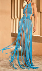 Pryceo Backless Weave Fringe Maxi Dress Flowering Girl