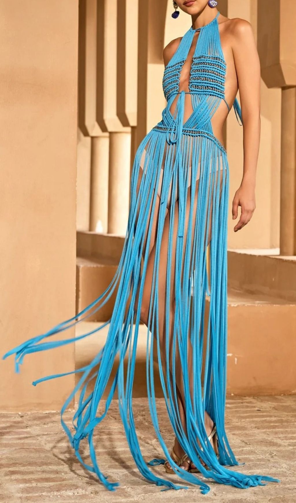 Pryceo Backless Weave Fringe Maxi Dress Flowering Girl