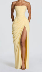 Kellyn Yellow Strapless Corset Maxi Dress Flowering Girl