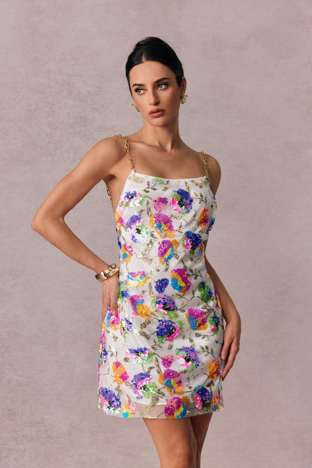 Fanny Embroidered Sequins Backless Mini Dress Flowering Girl