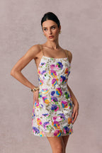 Fanny Embroidered Sequins Backless Mini Dress Flowering Girl